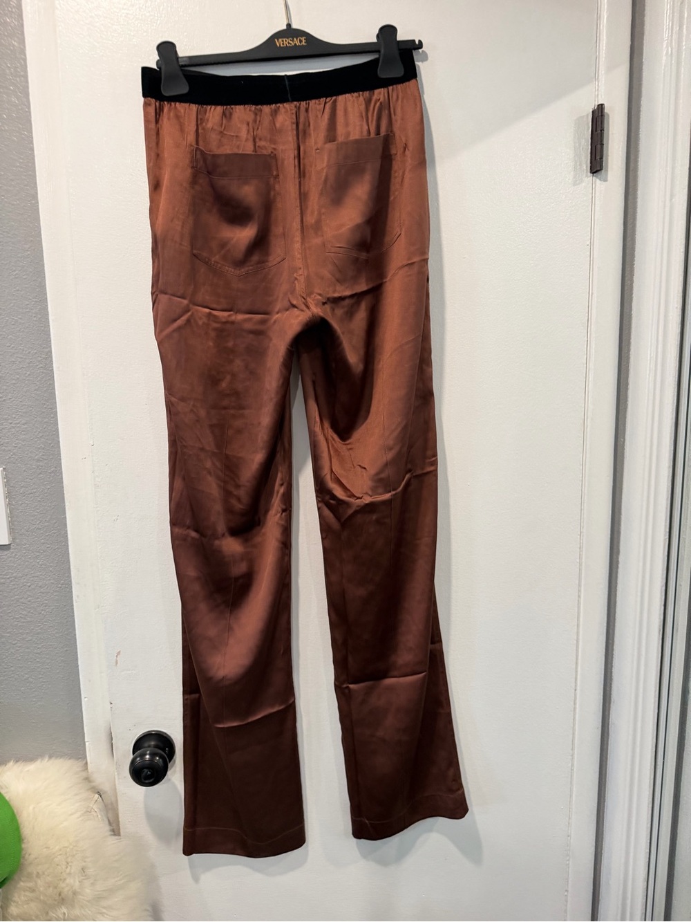 Tom Ford Brown Satin Elastic-Waist Pants - Picture 2 of 7